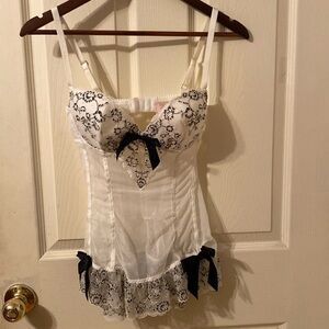 Victoria’s Secret Bra Bustier Corset Ivory and Black Lace Sheer 36C